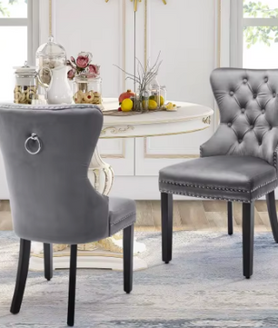 Set van 2 Fluwelen Eetkamerstoelen met Eikenhouten Poten