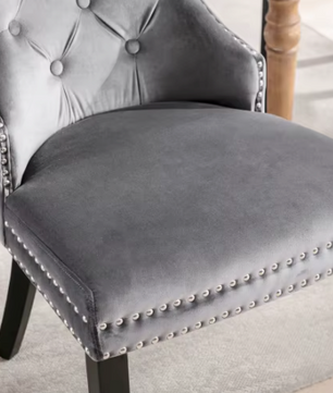 Set van 2 Fluwelen Eetkamerstoelen met Eikenhouten Poten