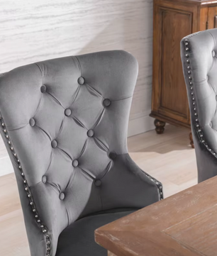Set van 2 Fluwelen Eetkamerstoelen met Eikenhouten Poten