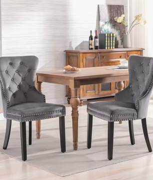 Set van 2 Fluwelen Eetkamerstoelen met Eikenhouten Poten