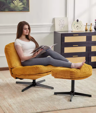 Corduroy Accentstoel met Poef – Loungestoel