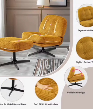 Corduroy Accentstoel met Poef – Loungestoel