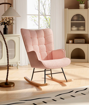 Luxe Roze Fluwelen Schommelstoel – Stijlvolle Fauteuil