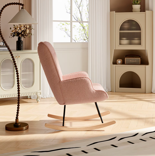 Luxe Roze Fluwelen Schommelstoel – Stijlvolle Fauteuil