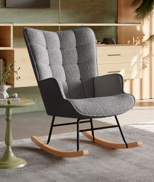 Luxe Grijze Fluwelen Schommelstoel – Stijlvolle Fauteuil