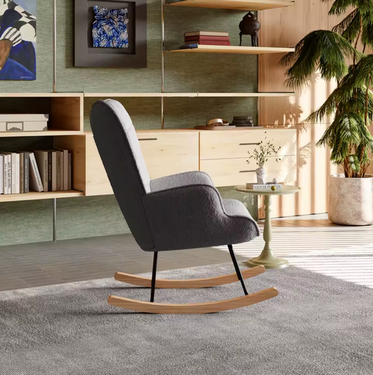 Luxe Grijze Fluwelen Schommelstoel – Stijlvolle Fauteuil