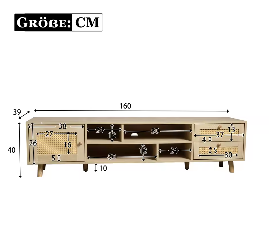 Stijlvolle 160 cm Rotan TV-Kast – Perfect voor een 70-inch Televisie