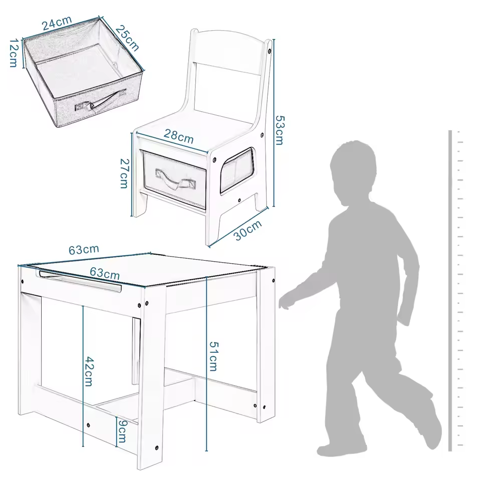 Kinderbureau met 2 Stoelen – 3-in-1 kindertafel en stoelen set