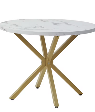 Nordic Ronde Tafel – Massief Houten Salontafel met Marmeren-look en Stalen Frame