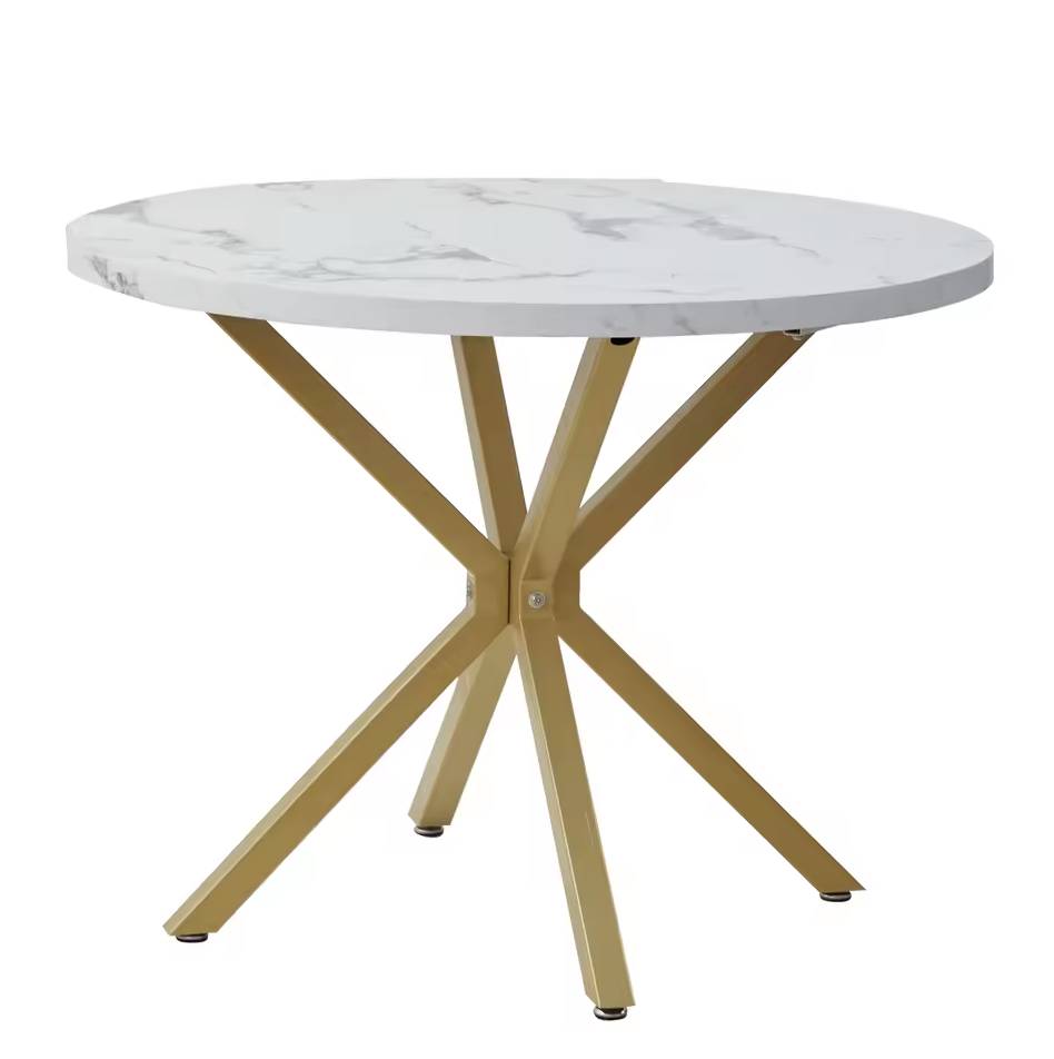 Nordic Ronde Tafel – Massief Houten Salontafel met Marmeren-look en Stalen Frame