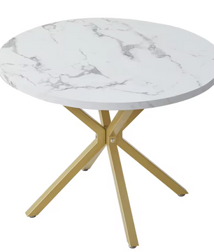 Nordic Ronde Tafel – Massief Houten Salontafel met Marmeren-look en Stalen Frame