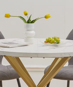 Nordic Ronde Tafel – Massief Houten Salontafel met Marmeren-look en Stalen Frame