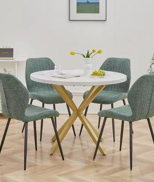 Nordic Ronde Tafel – Massief Houten Salontafel met Marmeren-look en Stalen Frame