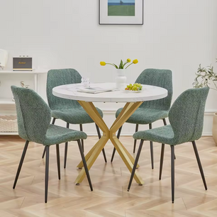 Nordic Ronde Tafel – Massief Houten Salontafel met Marmeren-look en Stalen Frame