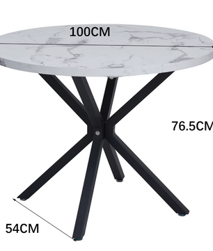 Nordic Ronde Tafel – Massief Houten Salontafel met Marmeren-look en Stalen Frame