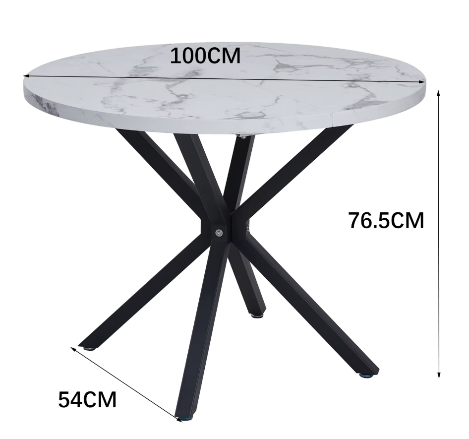 Nordic Ronde Tafel – Massief Houten Salontafel met Marmeren-look en Stalen Frame