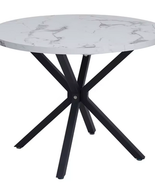 Nordic Ronde Tafel – Massief Houten Salontafel met Marmeren-look en Stalen Frame