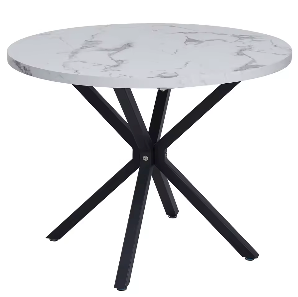 Nordic Ronde Tafel – Massief Houten Salontafel met Marmeren-look en Stalen Frame