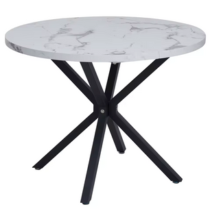 Nordic Ronde Tafel – Massief Houten Salontafel met Marmeren-look en Stalen Frame