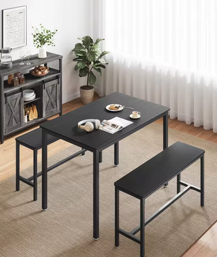 Eettafelset Zwart voor 4 personen – Inclusief 2 Banken
