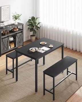 Eettafelset Zwart voor 4 personen – Inclusief 2 Banken