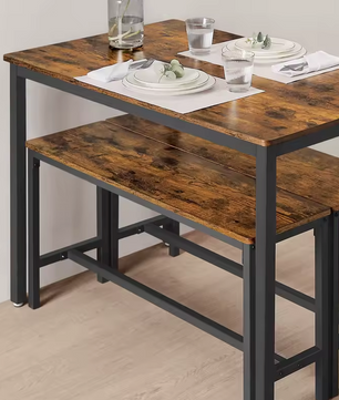 Industriële Eettafel Set voor 4 Personen – 3-Delige Set met 2 Banken