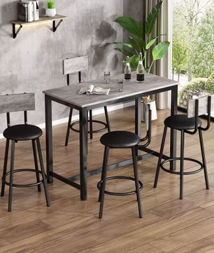 Eettafel en Stoel Set – Bartafel en Stoelset met 1 Tafel en 4 Stoelen