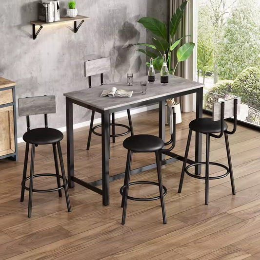 Eettafel en Stoel Set – Bartafel en Stoelset met 1 Tafel en 4 Stoelen