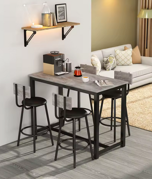 Eettafel en Stoel Set – Bartafel en Stoelset met 1 Tafel en 4 Stoelen
