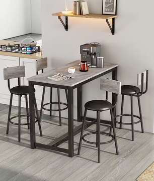 Eettafel en Stoel Set – Bartafel en Stoelset met 1 Tafel en 4 Stoelen