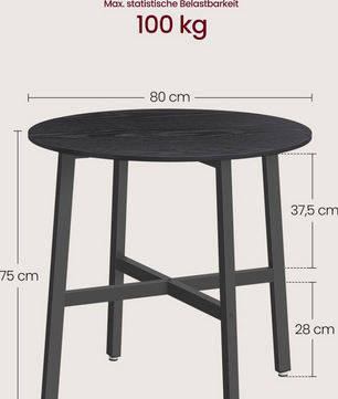 Ronde Eettafel Zwart – Industrieel Design (80x75 cm)