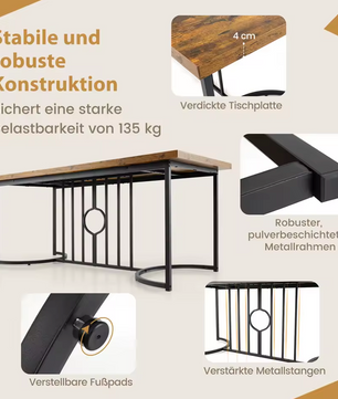 Sedia Grote Rechthoekige Eettafel – Vintage Bruin Hout en Metaal