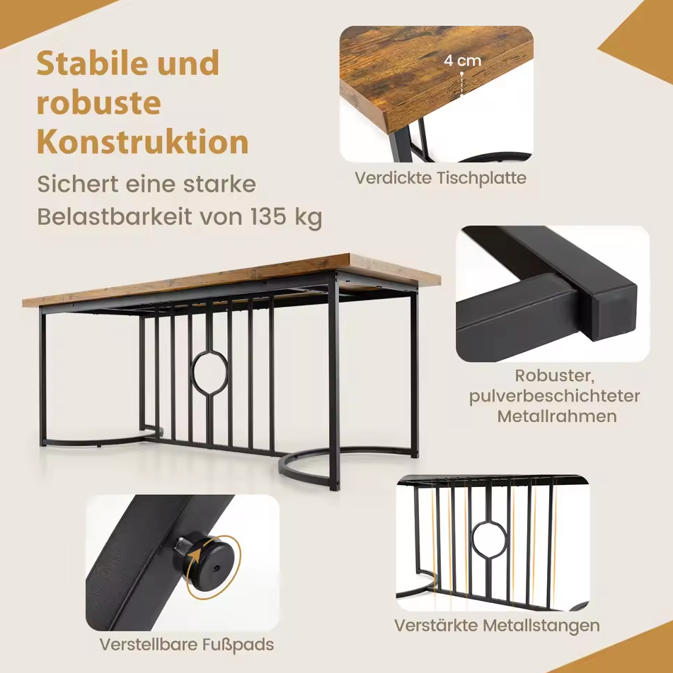 Sedia Grote Rechthoekige Eettafel – Vintage Bruin Hout en Metaal