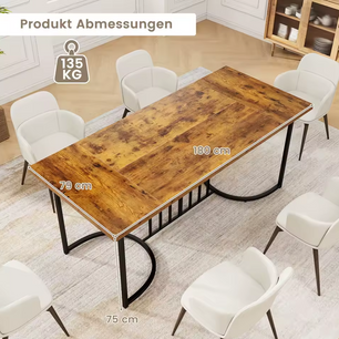 Sedia Grote Rechthoekige Eettafel – Vintage Bruin Hout en Metaal