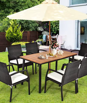 Sedia Houten Tuintafel met Parasolgat (Acaciahout) – 140x75x76cm