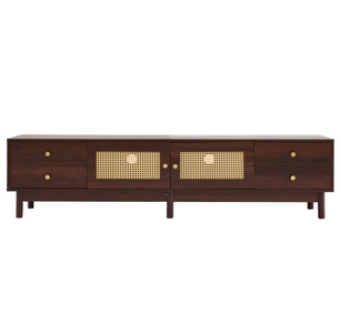 Luxe Tv-Meubel 180cm – Donkere Houtlook met Rotan Deuren