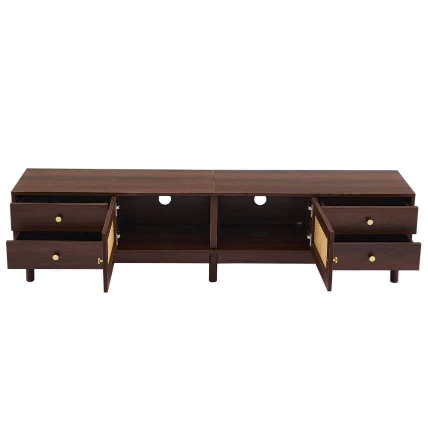 Luxe Tv-Meubel 180cm – Donkere Houtlook met Rotan Deuren