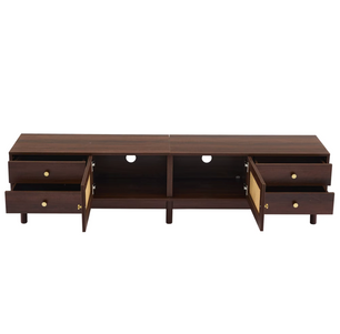 Luxe Tv-Meubel 180cm – Donkere Houtlook met Rotan Deuren