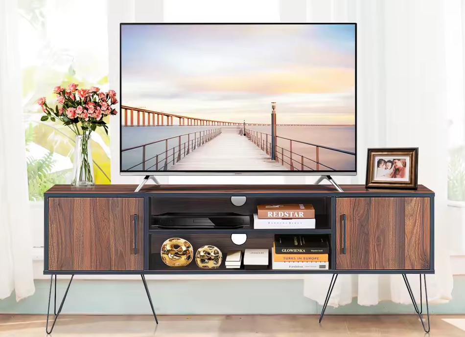 Design TV-Meubel – Retro Stijl met Open Planken en Metalen Haarspeldpoten