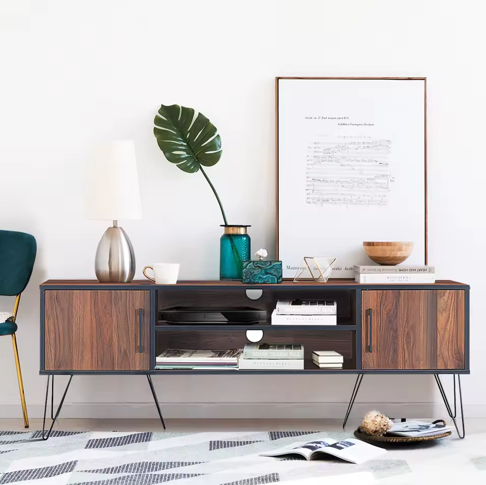 Design TV-Meubel – Retro Stijl met Open Planken en Metalen Haarspeldpoten