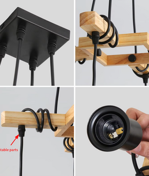 Industriële Hanglamp – Vintage Plafondlamp van Hout en Zwart Metaal, E27 Fitting