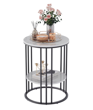 Moderne Bijzettafel met Gesinterd Stenen Tafelblad – Zwart Frame