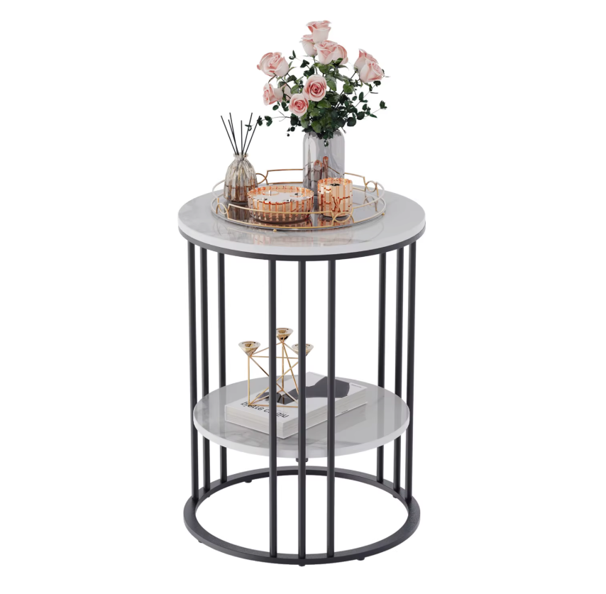 Moderne Bijzettafel met Gesinterd Stenen Tafelblad – Zwart Frame