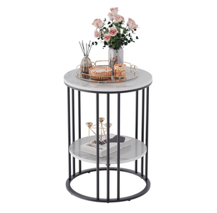 Moderne Bijzettafel met Gesinterd Stenen Tafelblad – Zwart Frame