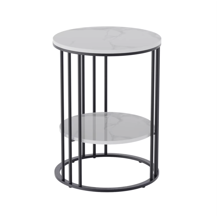 Moderne Bijzettafel met Gesinterd Stenen Tafelblad – Zwart Frame
