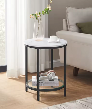 Moderne Bijzettafel met Marmerlook en Gehard Glas