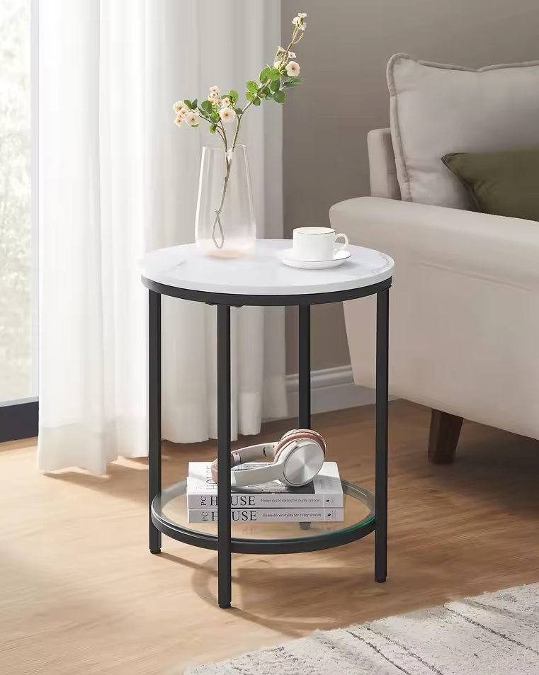 Moderne Bijzettafel met Marmerlook en Gehard Glas
