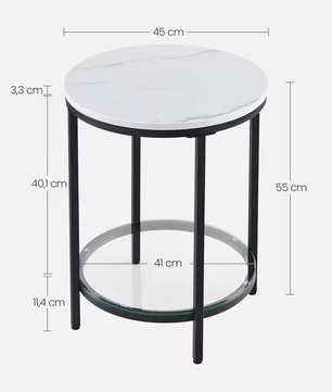 Moderne Bijzettafel met Marmerlook en Gehard Glas