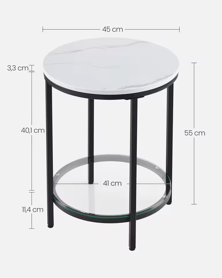 Moderne Bijzettafel met Marmerlook en Gehard Glas