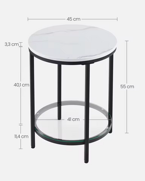 Moderne Bijzettafel met Marmerlook en Gehard Glas